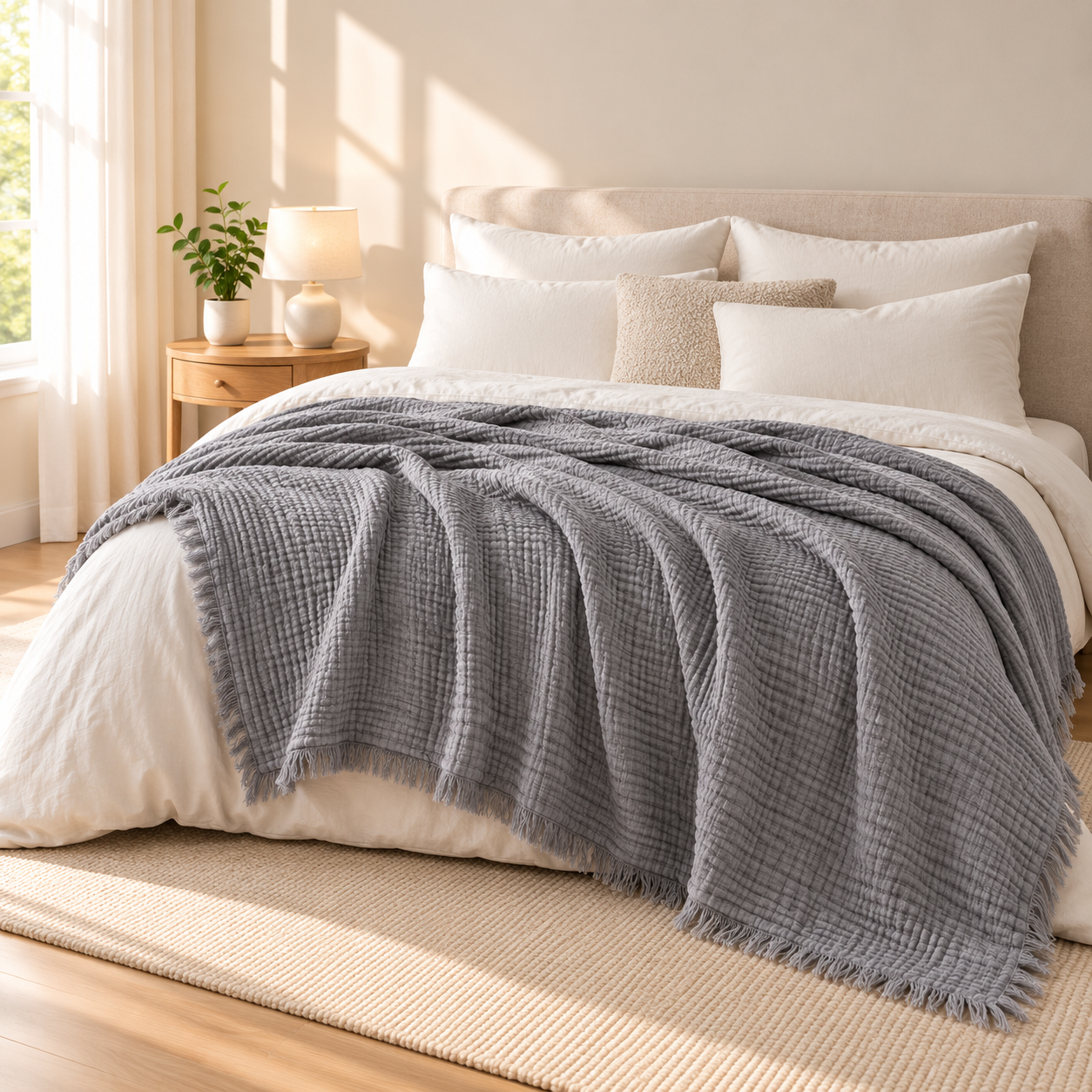 3-Layer Cotton Muslin Throw Blanket - Sofa & Bed