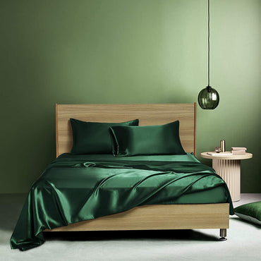 Satin Silk-Like Bedding 4-Piece Set - Flat Sheet, Fitted Sheet, and Pillowcases Combination