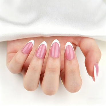 Pink French Tip Press-On Nails – Pointed Almond, 24pcs