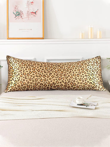 Extended Pillowcase with Satin Silk-Like Leopard Print, Digital Printed Double Pillowcase