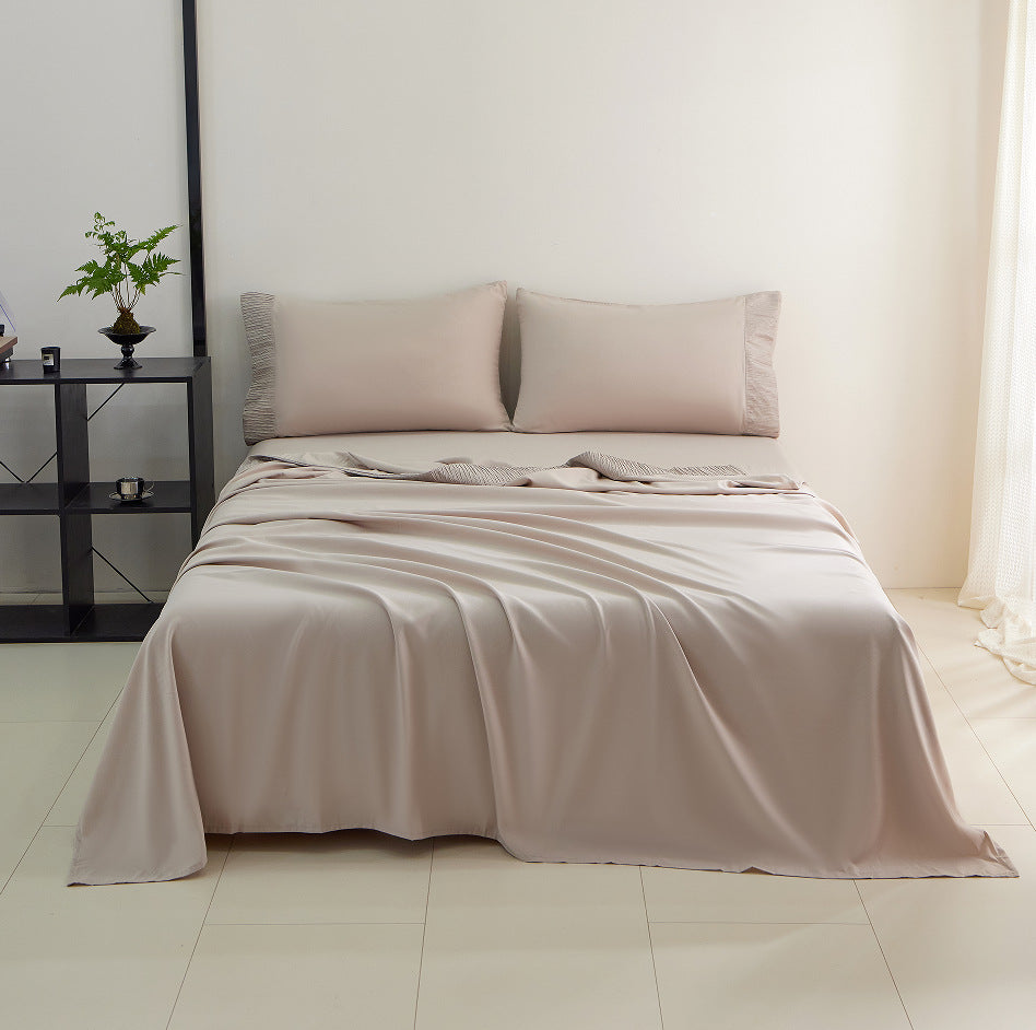 Brushed Solid Color Bed Sheet, Fitted Sheet, and Pillowcase Set with Wrinkle-Resistant Process, Four-Piece Set, Simple, Soft, and Skin-Friendly
