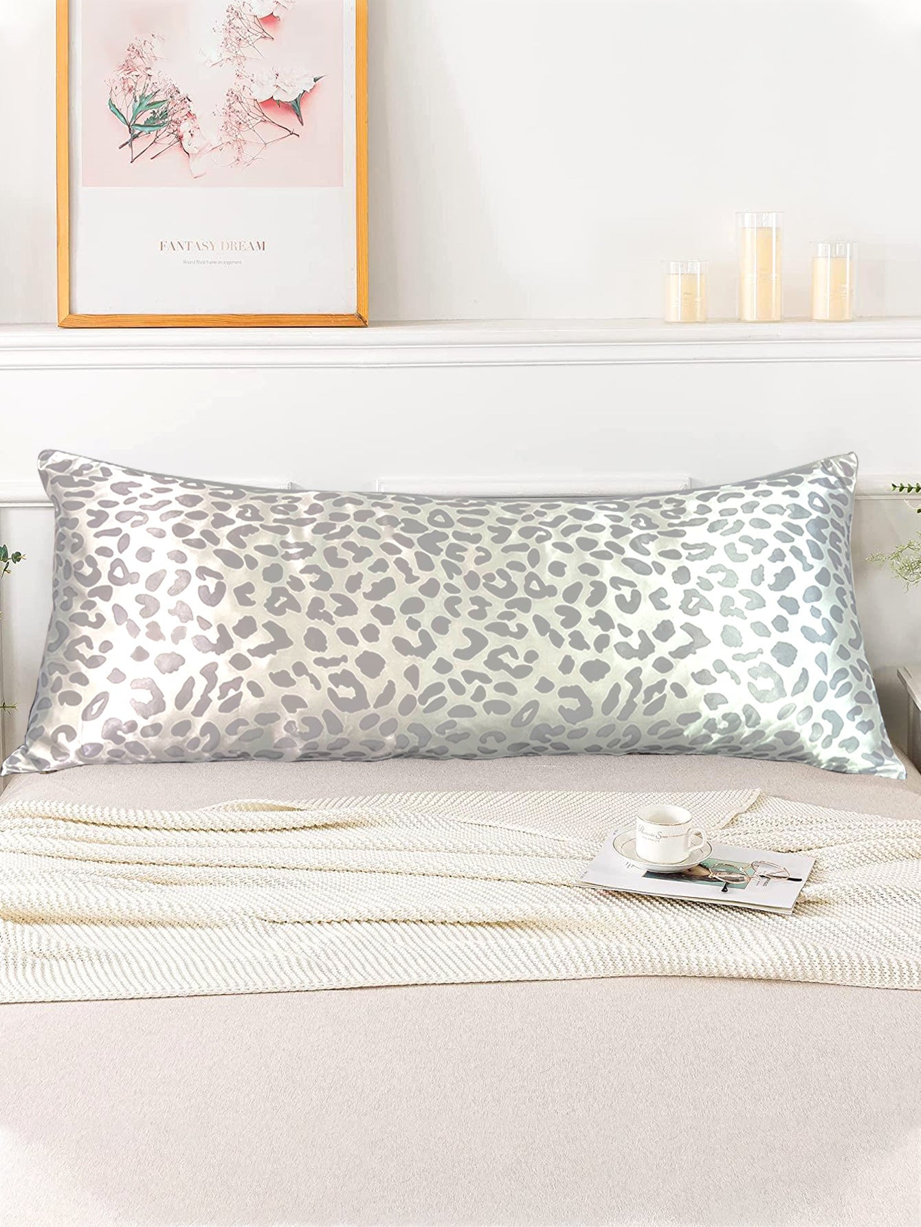Extended Pillowcase with Satin Silk-Like Leopard Print, Digital Printed Double Pillowcase
