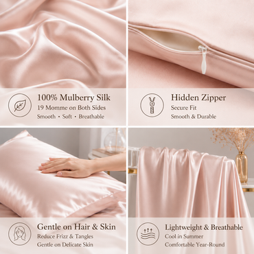 Mulberry Silk Pillowcase with Zipper – Blush Pink (1 Pack)