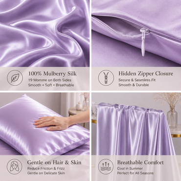 Mulberry Silk Pillowcase with Zipper – Lavender (1 Pack)