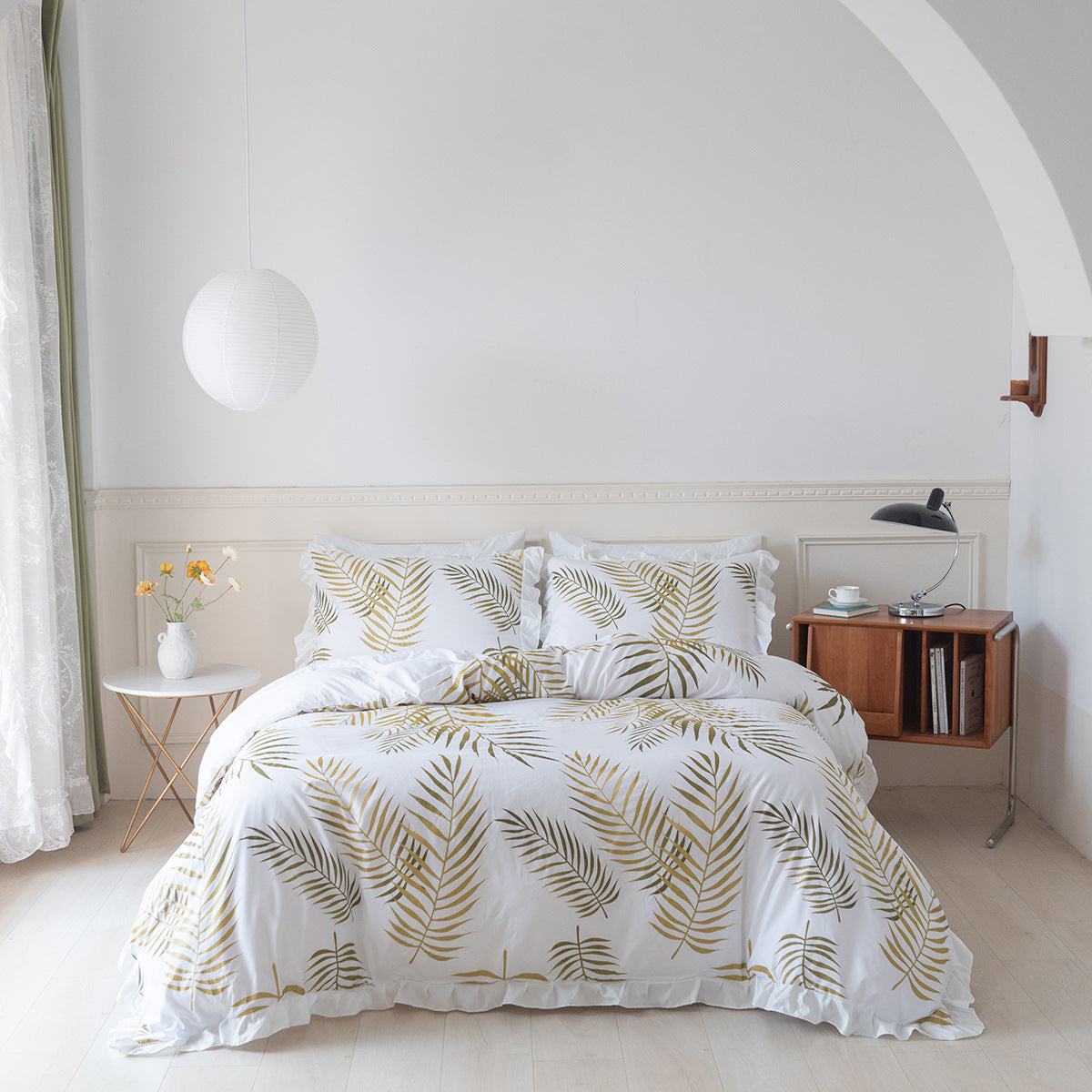 Ruffled Pearlescent Printed Duvet Cover and Pillowcase 3-Piece Set