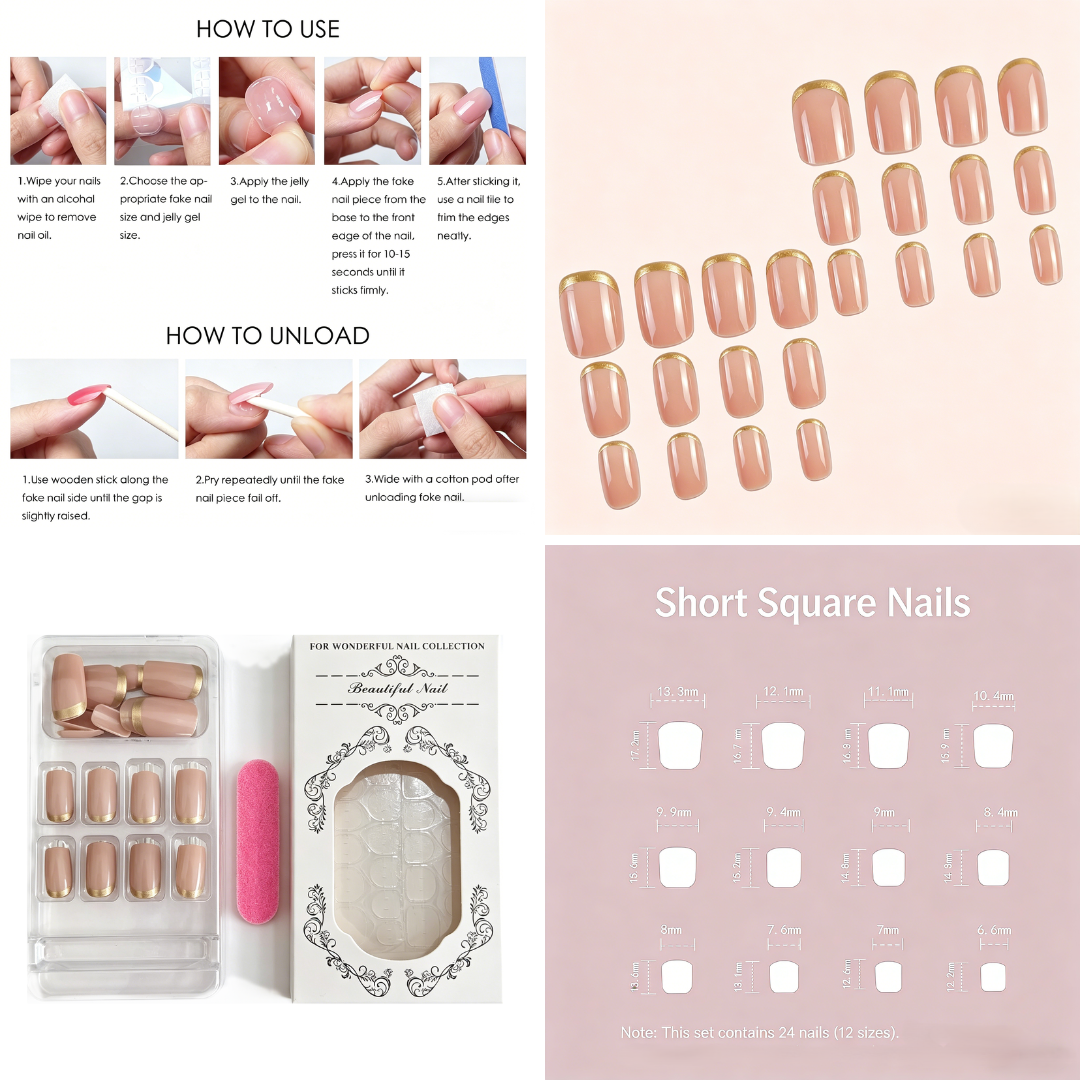 Glossy Short Round Press-On Nails – Goal Digger, 24pcs