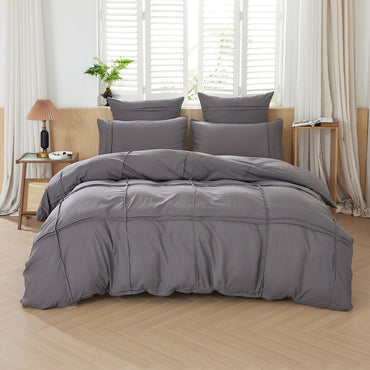 Brushed Striped and Grid Pattern 3-Piece Bedding Set – Pillowcases and Duvet Cover, Soft, Comfortable, and Skin-Friendly