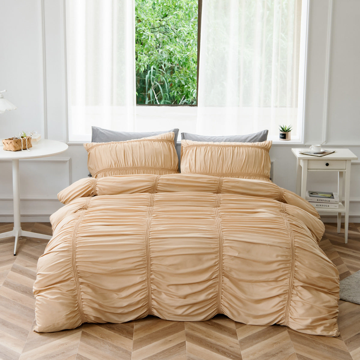 Ruched Brushed Duvet Cover and Pillowcase 3-Piece Set