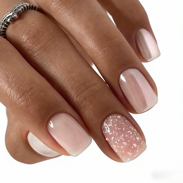Quiet Luxury Press-On Nails – Blush Glitter Square, 24pcs