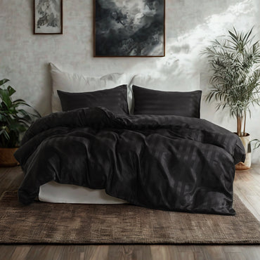 Black Satin Stripe Duvet Cover Set - 3-Piece – Cover Only