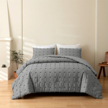Embroidered Pom-Pom Quilt and Pillowcase 3-Piece Set