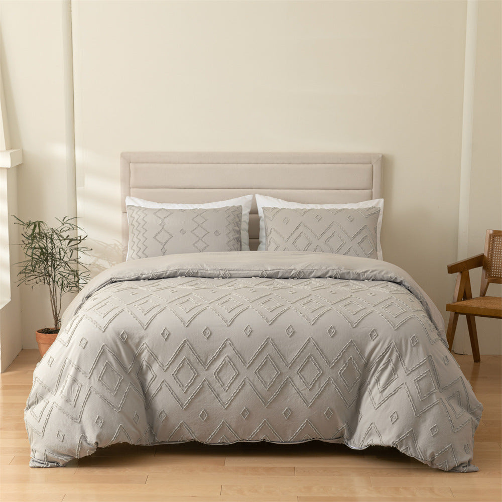 3-Piece Diamond Cut Flower Duvet Cover and Pillowcase Set - Calm Cloud Bedding