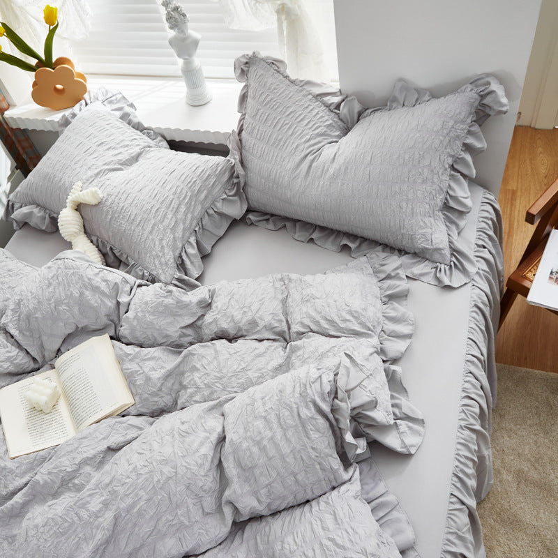 Solid Color Seersucker Ruffled 3-Piece Bedding Set - Calm Cloud Bedding