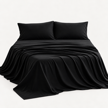 Embroidered Microfiber Sheet Set, Black — main