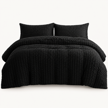 Seersucker Textured Duvet Cover Set, Black — main