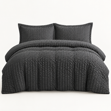 Seersucker Textured Duvet Cover Set, Dark Grey — main