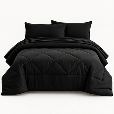 Microfiber Comforter Set with Sheets, Black — main