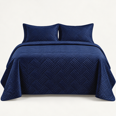 Geometric Satin Quilt Set, Navy Blue — main