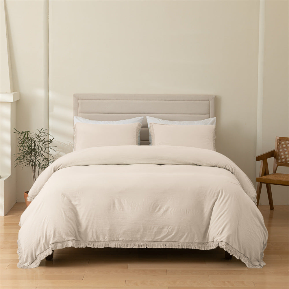 Tassel Solid Color Duvet Cover and Pillowcase 3-Piece Set