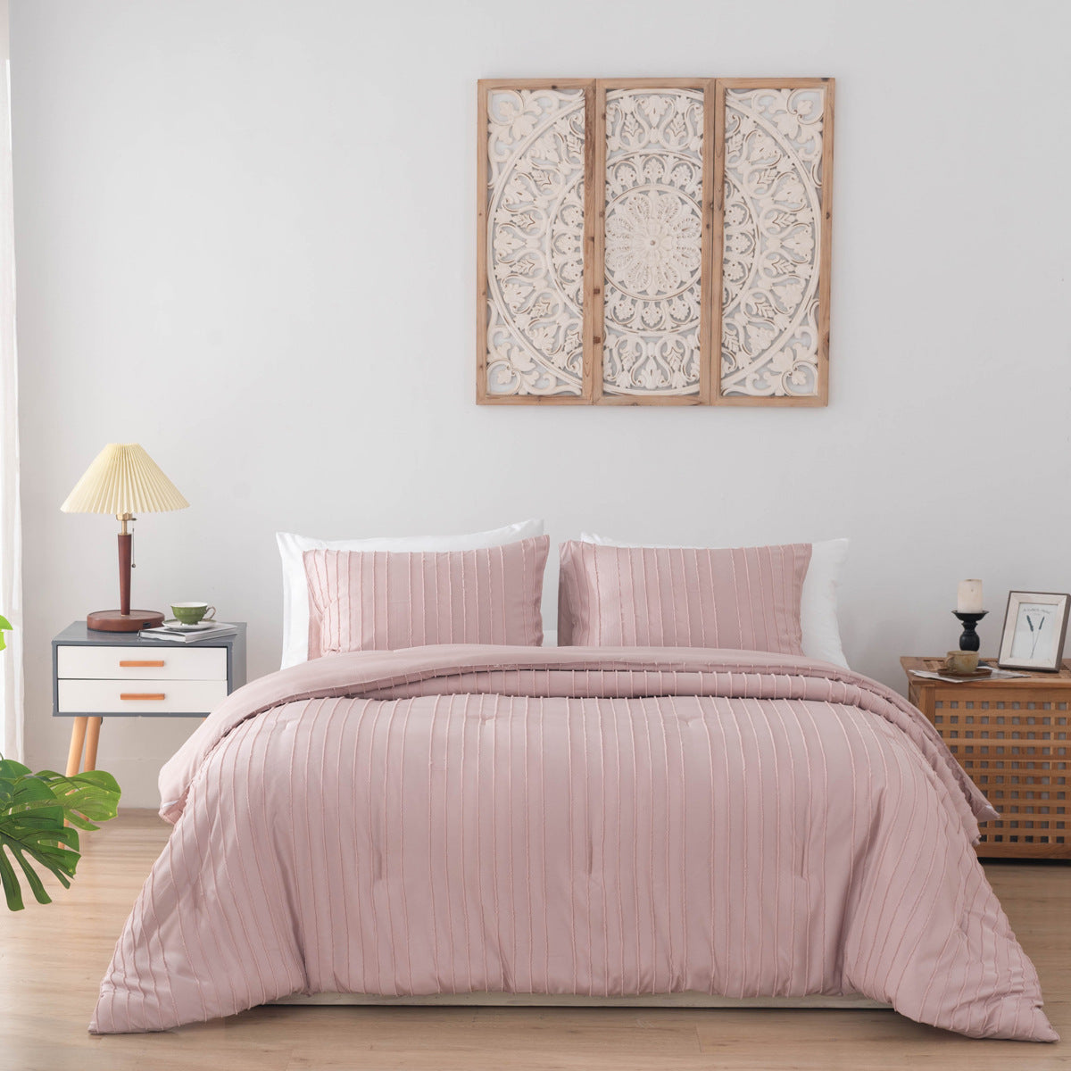 3-Piece Cut Flower Striped Quilt and Pillowcase Bedding Set - Calm Cloud Bedding