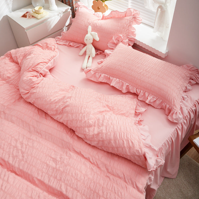 Solid Color Seersucker Ruffled 3-Piece Bedding Set - Calm Cloud Bedding