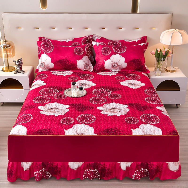 Lyocell Cotton Reactive Printed Quilted Bed Skirt - Calm Cloud Bedding