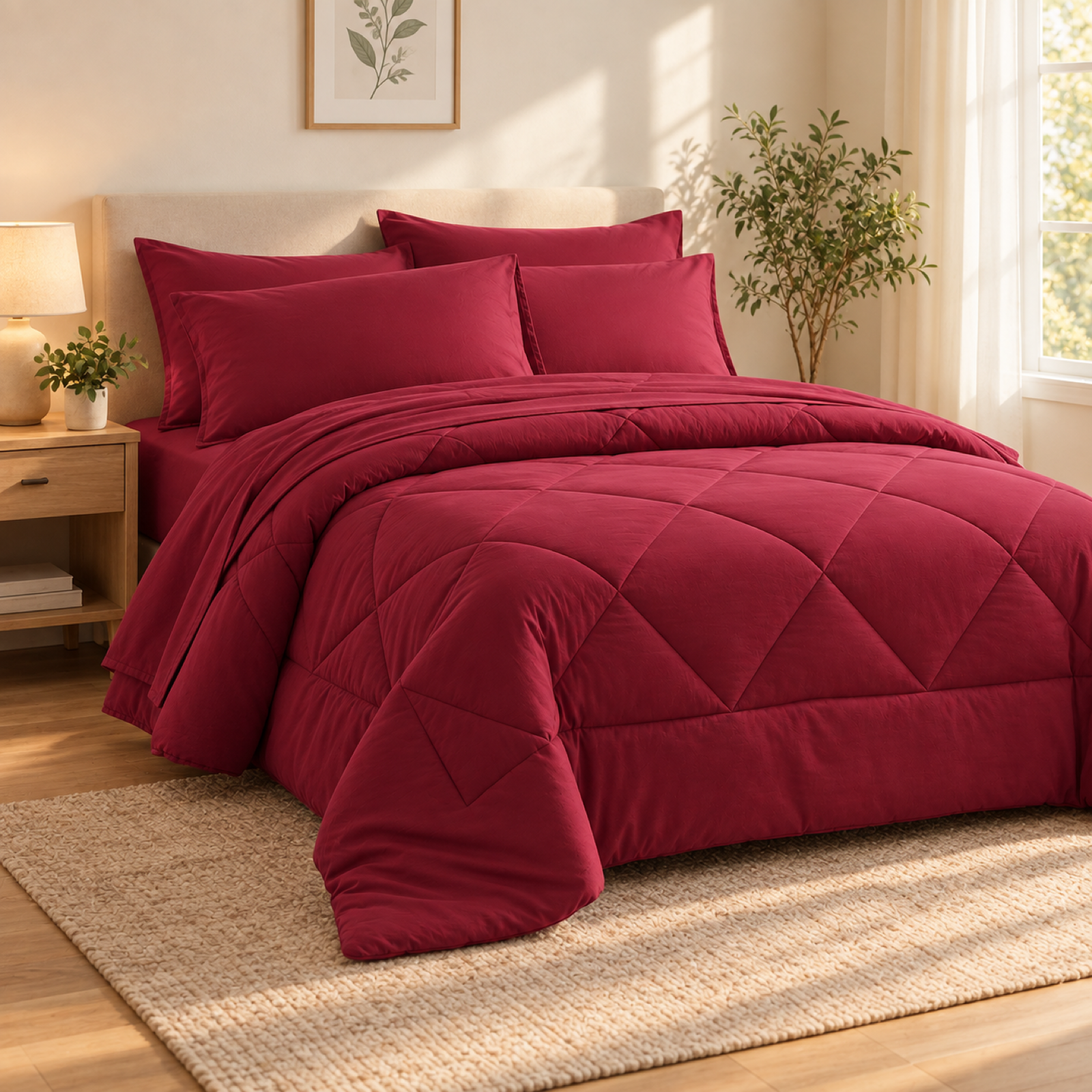 Microfiber Comforter Set with Sheets, Berry Red — scene