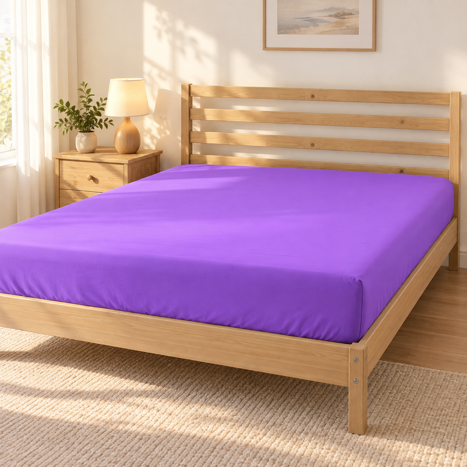 Deep Pocket Microfiber Fitted Sheet, Purple — scene
