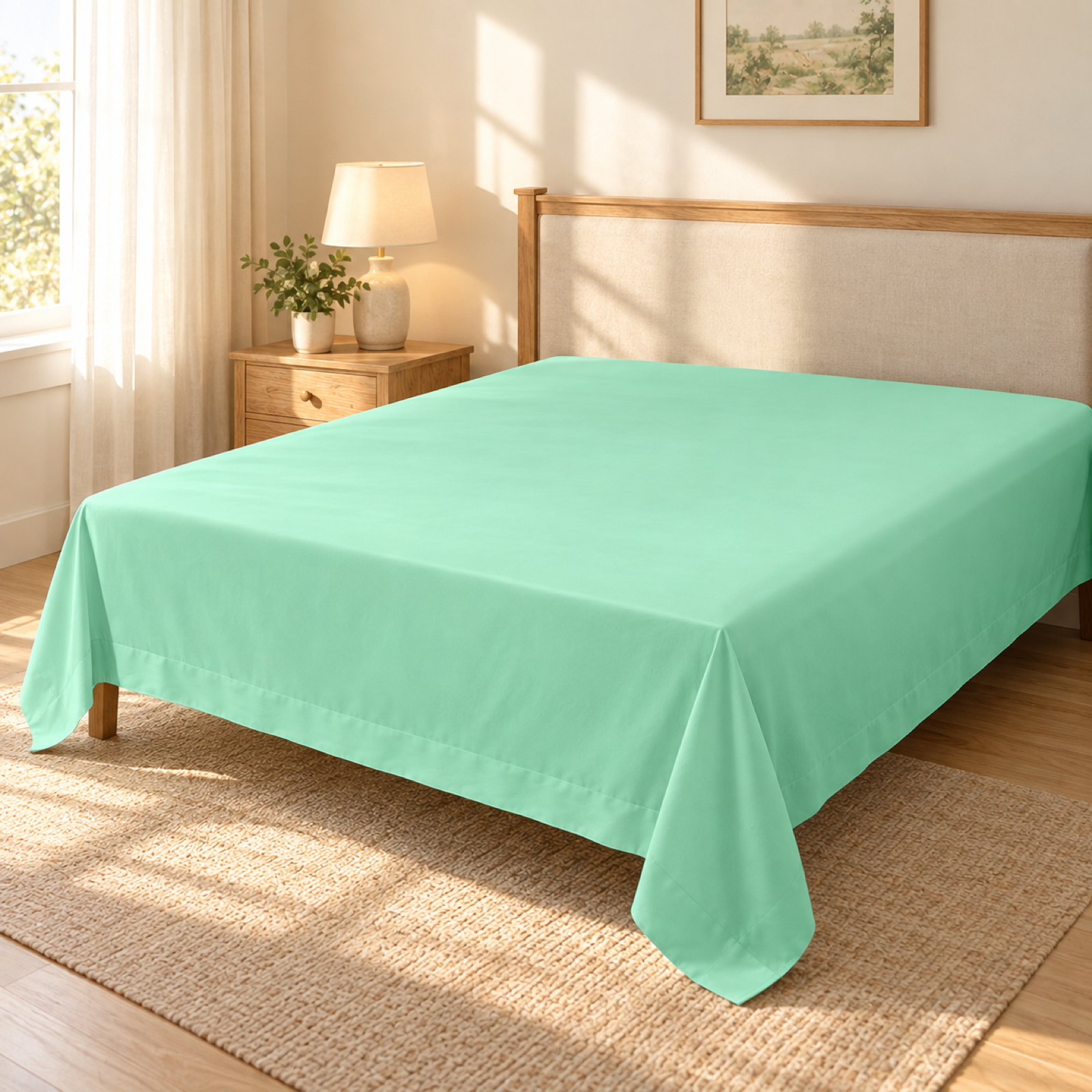 Ultra-Soft Microfiber Flat Sheet, Mint Green — scene