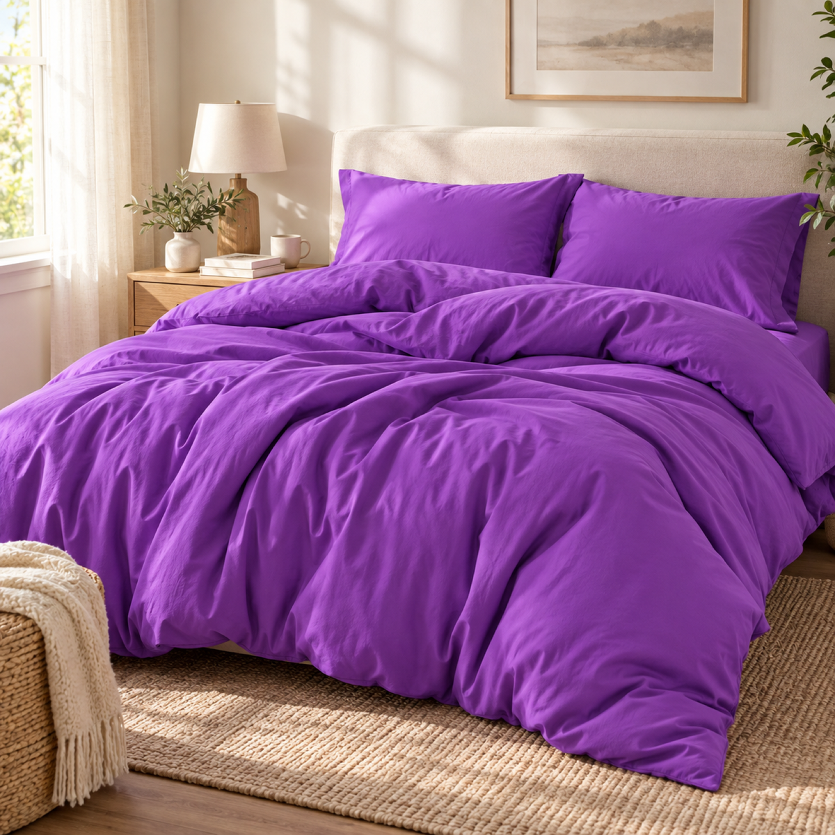 Solid Microfiber Duvet Cover Set, Purple — scene