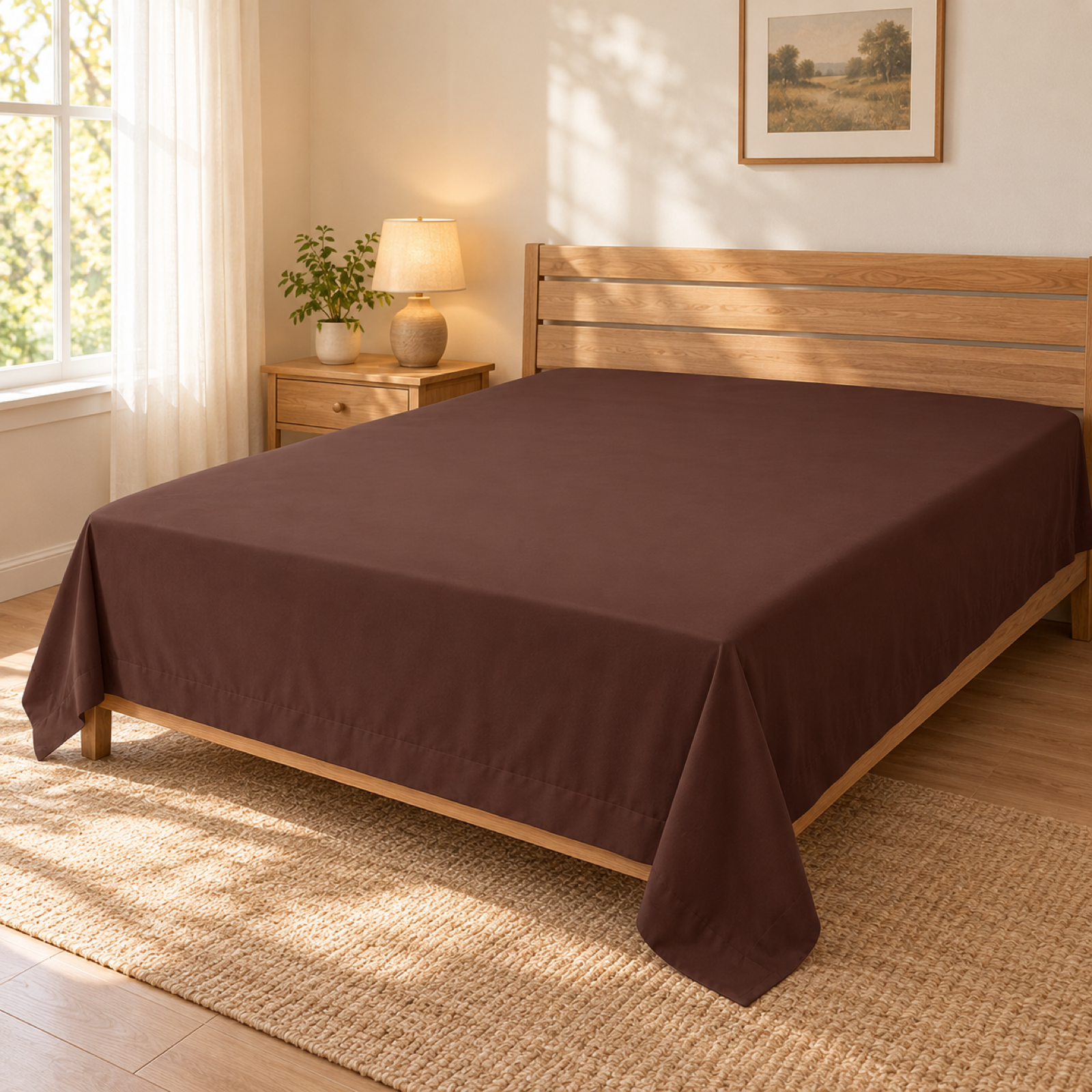 Ultra-Soft Microfiber Flat Sheet, Chocolate Brown — scene