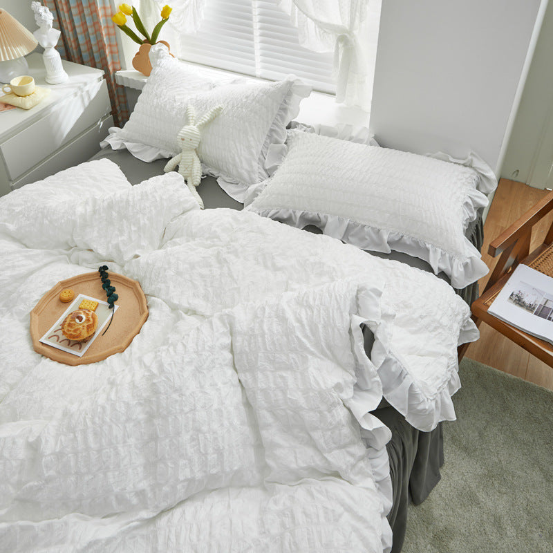 Solid Color Seersucker Ruffled 3-Piece Bedding Set - Calm Cloud Bedding