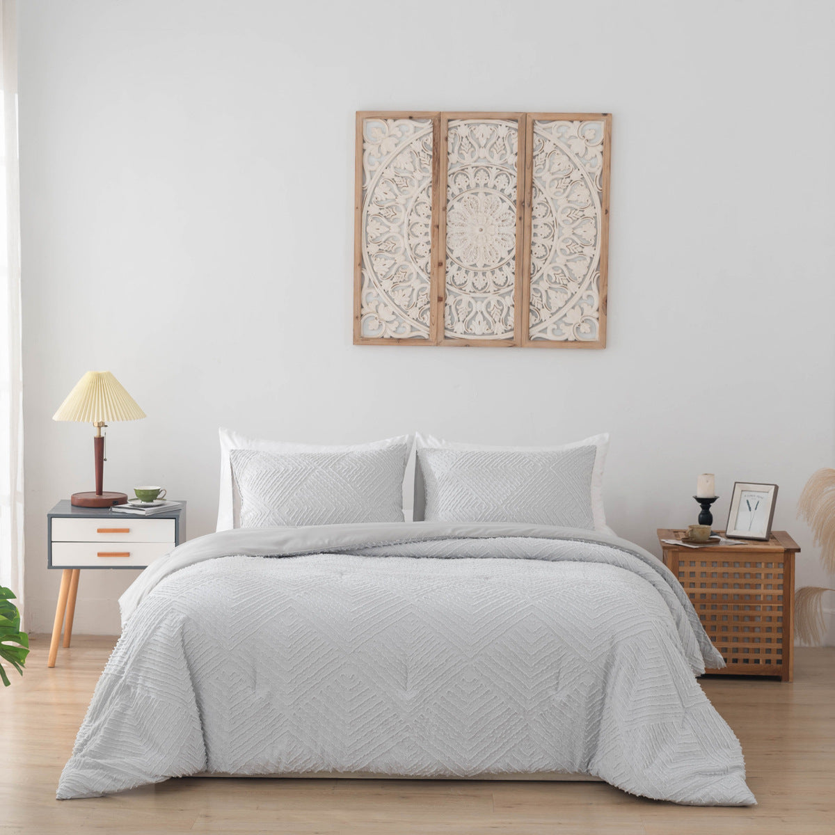 3-Piece Cut Flower Jacquard Quilt and Pillowcase Bedding Set - Calm Cloud Bedding