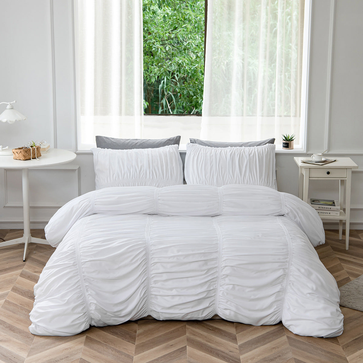 Ruched Brushed Duvet Cover and Pillowcase 3-Piece Set