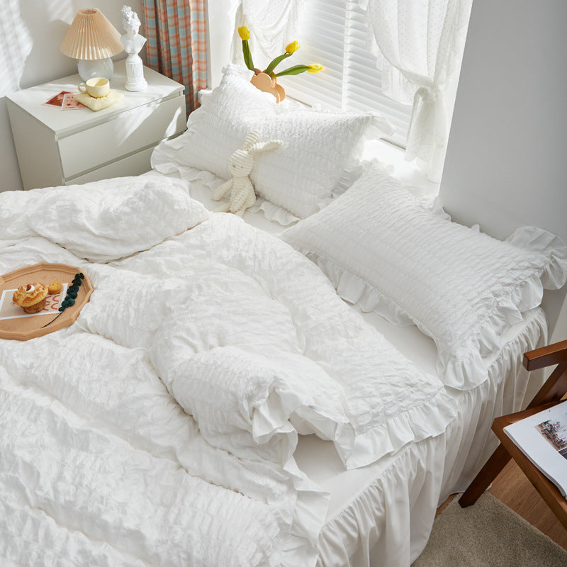 Solid Color Seersucker Ruffled 3-Piece Bedding Set - Calm Cloud Bedding
