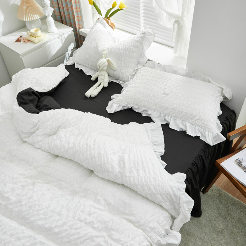 Solid Color Seersucker Ruffled 3-Piece Bedding Set - Calm Cloud Bedding