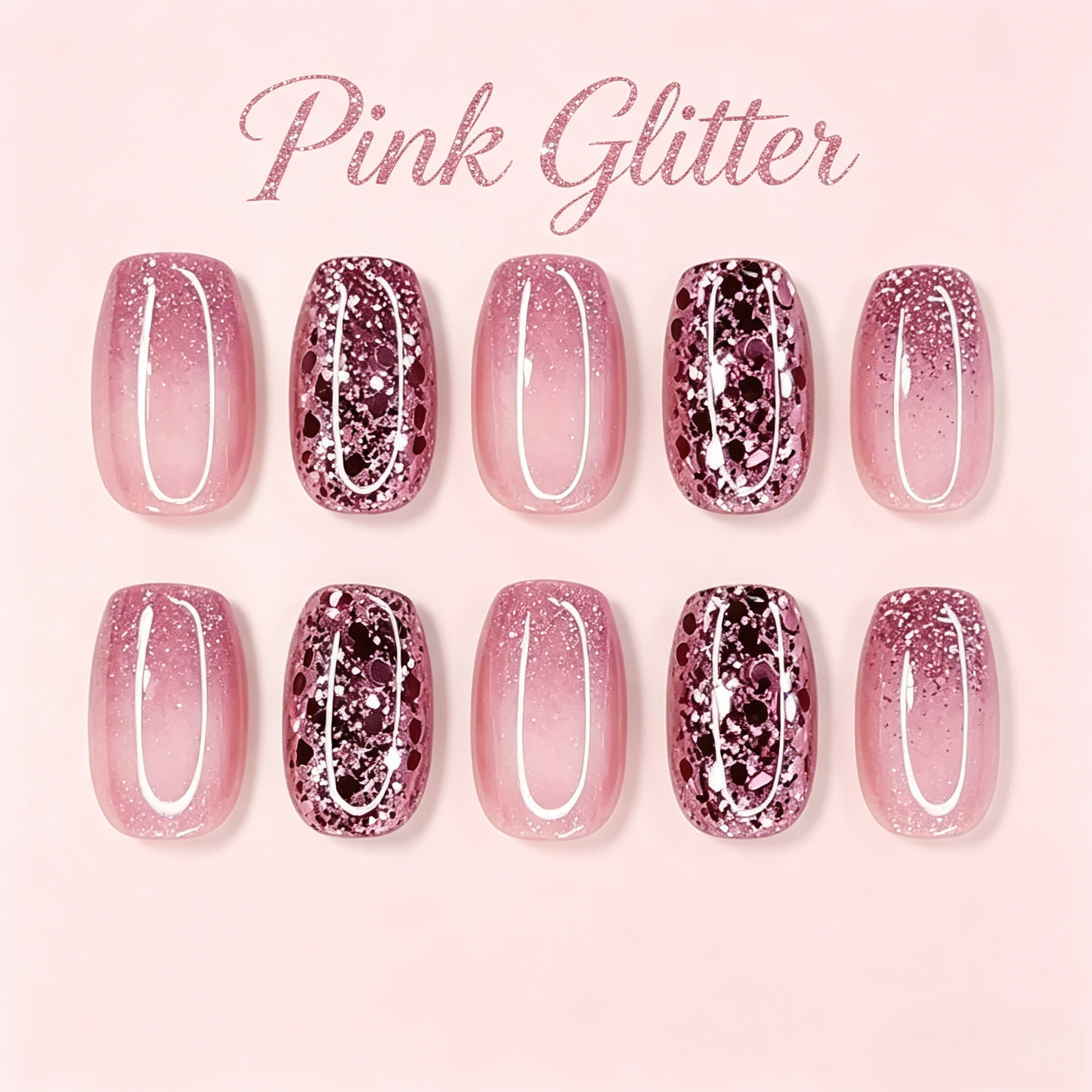 Pink Glitter Gradient Press-On Nails – 24pcs