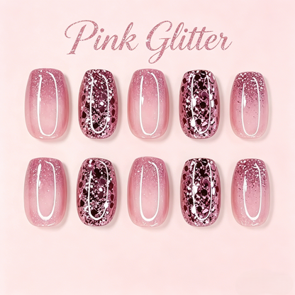 Pink Glitter Gradient Press-On Nails – 24pcs