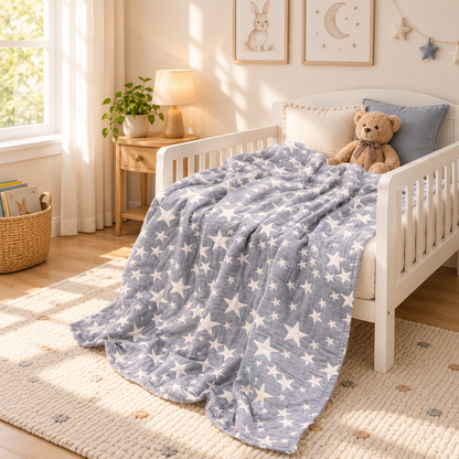 3-Layer Cotton Muslin Toddler Blanket – Star Print