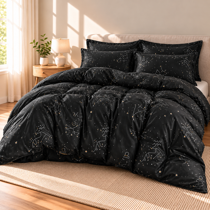 Constellation Microfiber Duvet Cover Set, Black