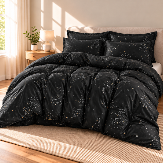 Constellation Microfiber Duvet Cover Set, Black
