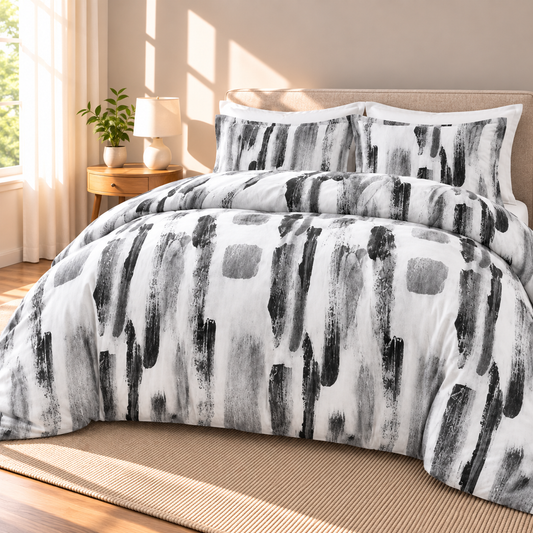 Ink Brushstroke Duvet Cover Set, Black & White