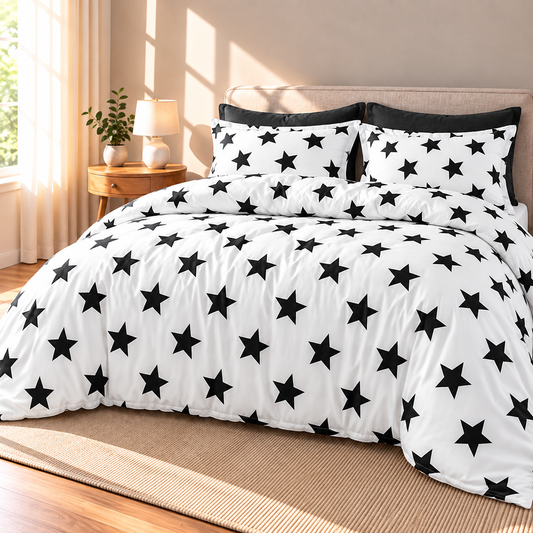 Star Print Duvet Cover Set, Black & White