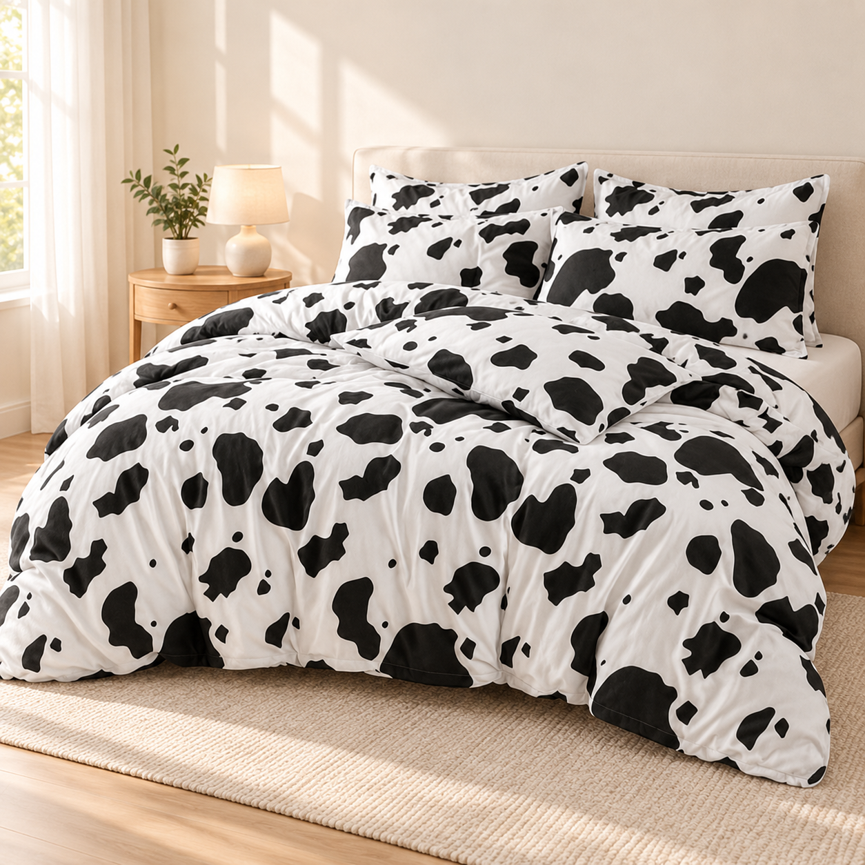 Cow Print Microfiber Duvet Cover Set, Black & White