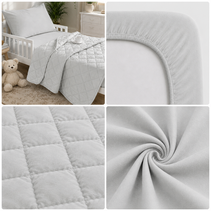 4-Piece Toddler Bedding Set – Light Gray