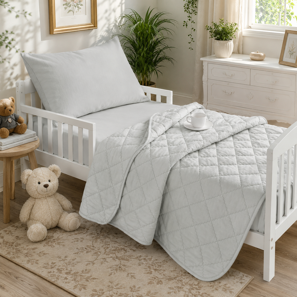 4-Piece Toddler Bedding Set – Light Gray