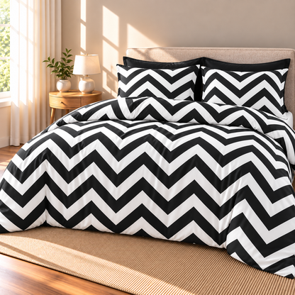 Chevron Microfiber Duvet Cover Set, Black & White