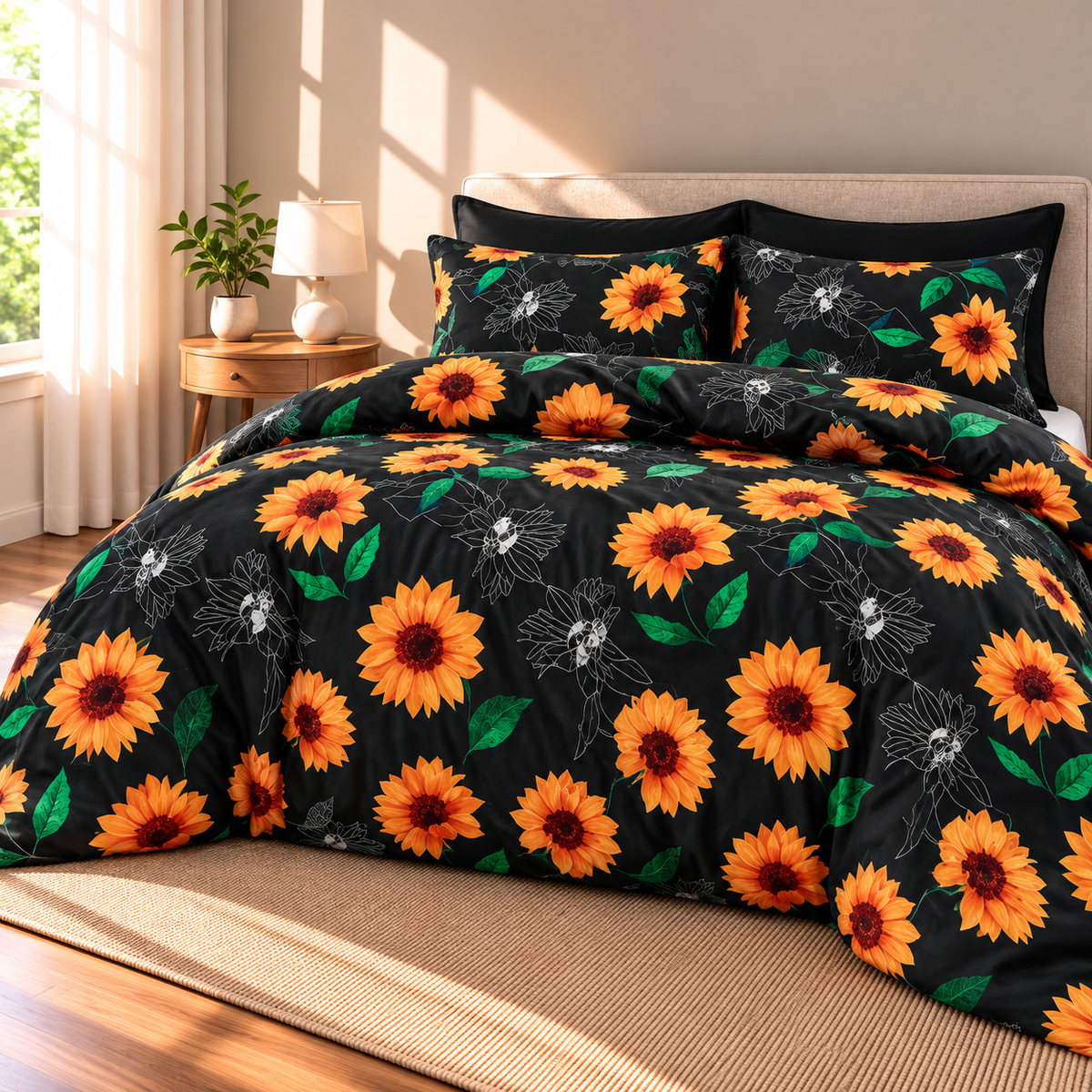 Sunflower Microfiber Duvet Cover Set, Black