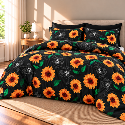 Sunflower Microfiber Duvet Cover Set, Black