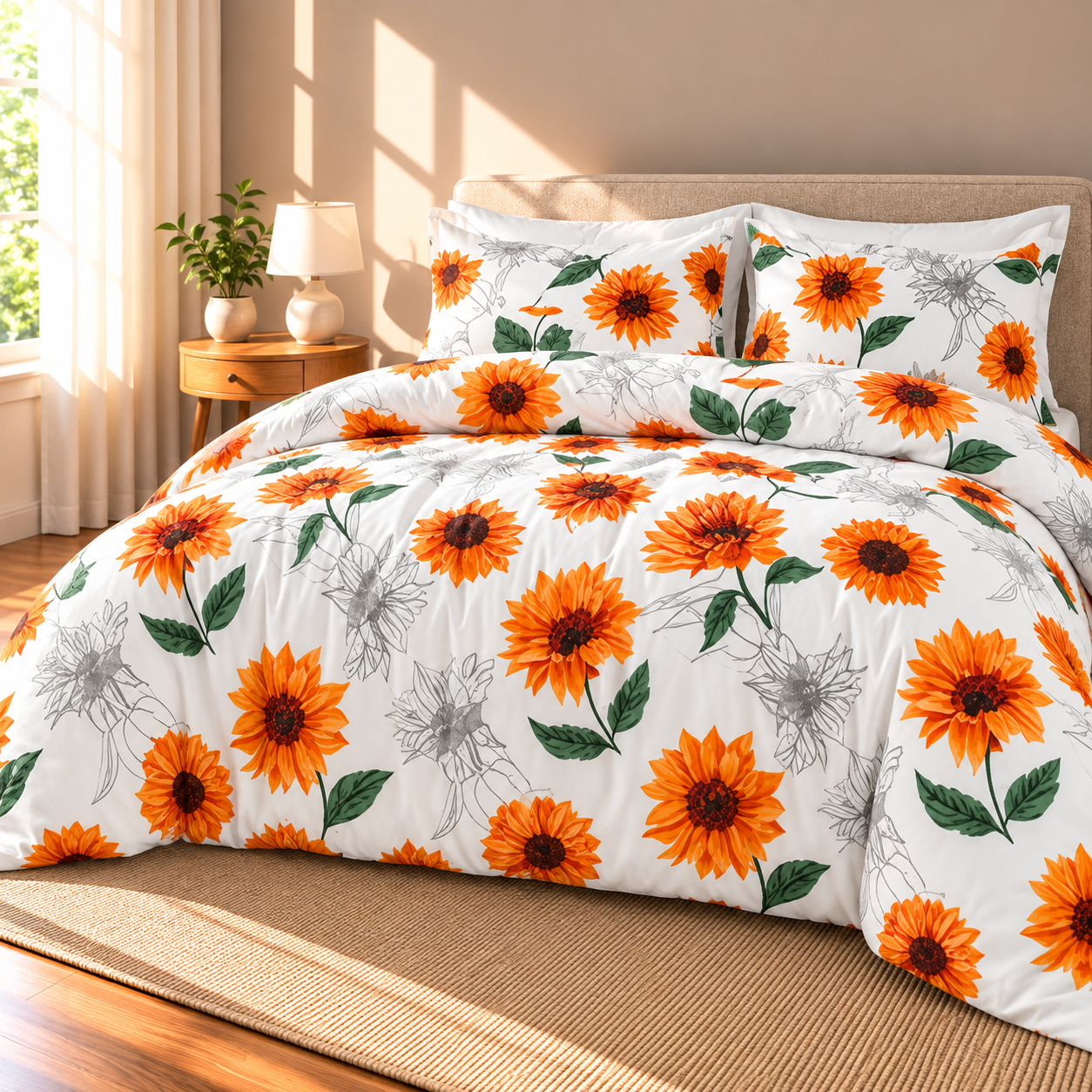 Sunflower Microfiber Duvet Cover Set, White